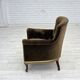 Fauteuil scandinave des années 1950, velours vert, bois de frêne.