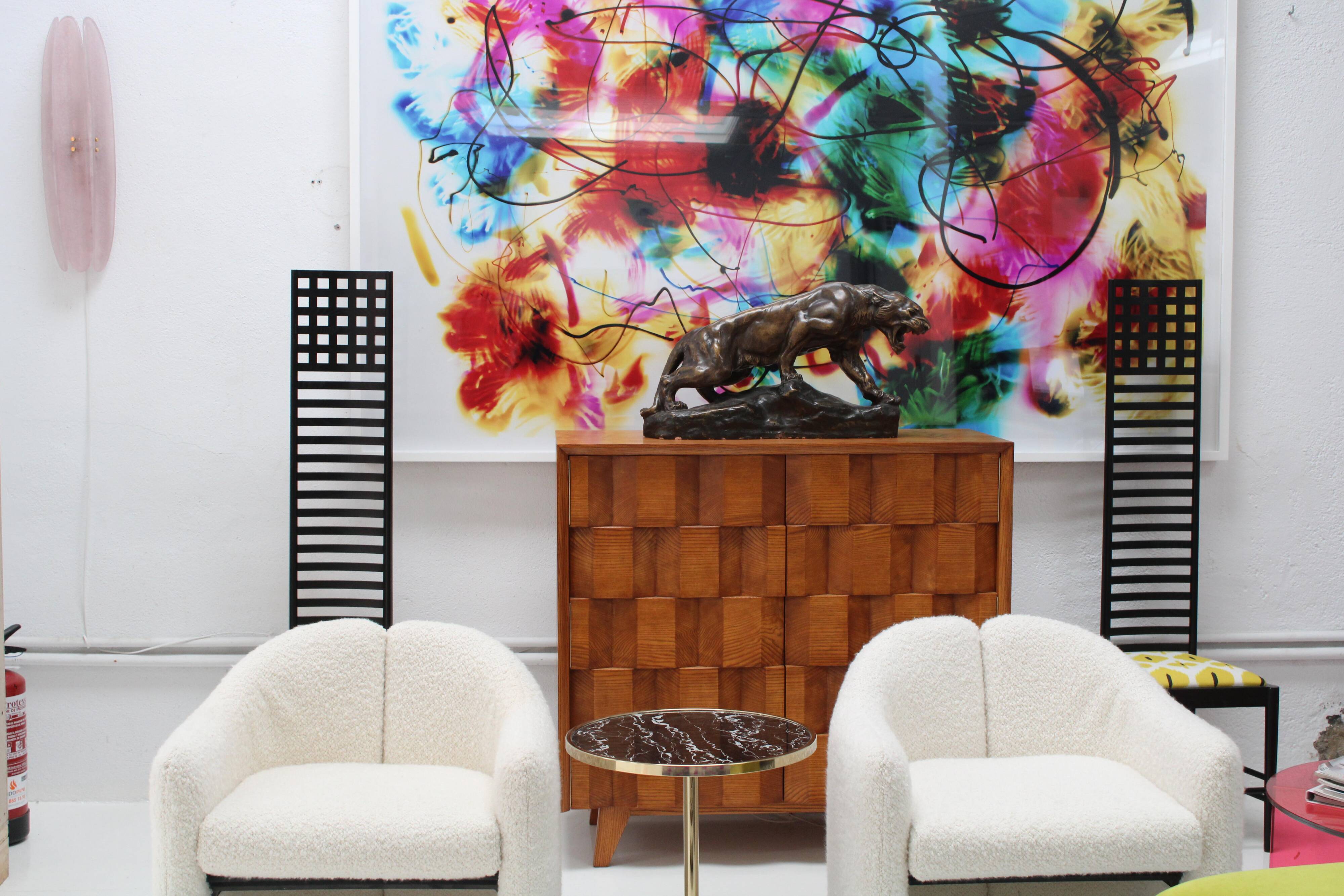 Mid Modern Style Faceted Oak Sideboard with Glass Shelf, Suitable as a Bar