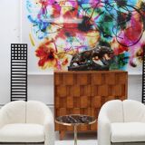 Mid Modern Style Faceted Oak Sideboard with Glass Shelf, Suitable as a Bar