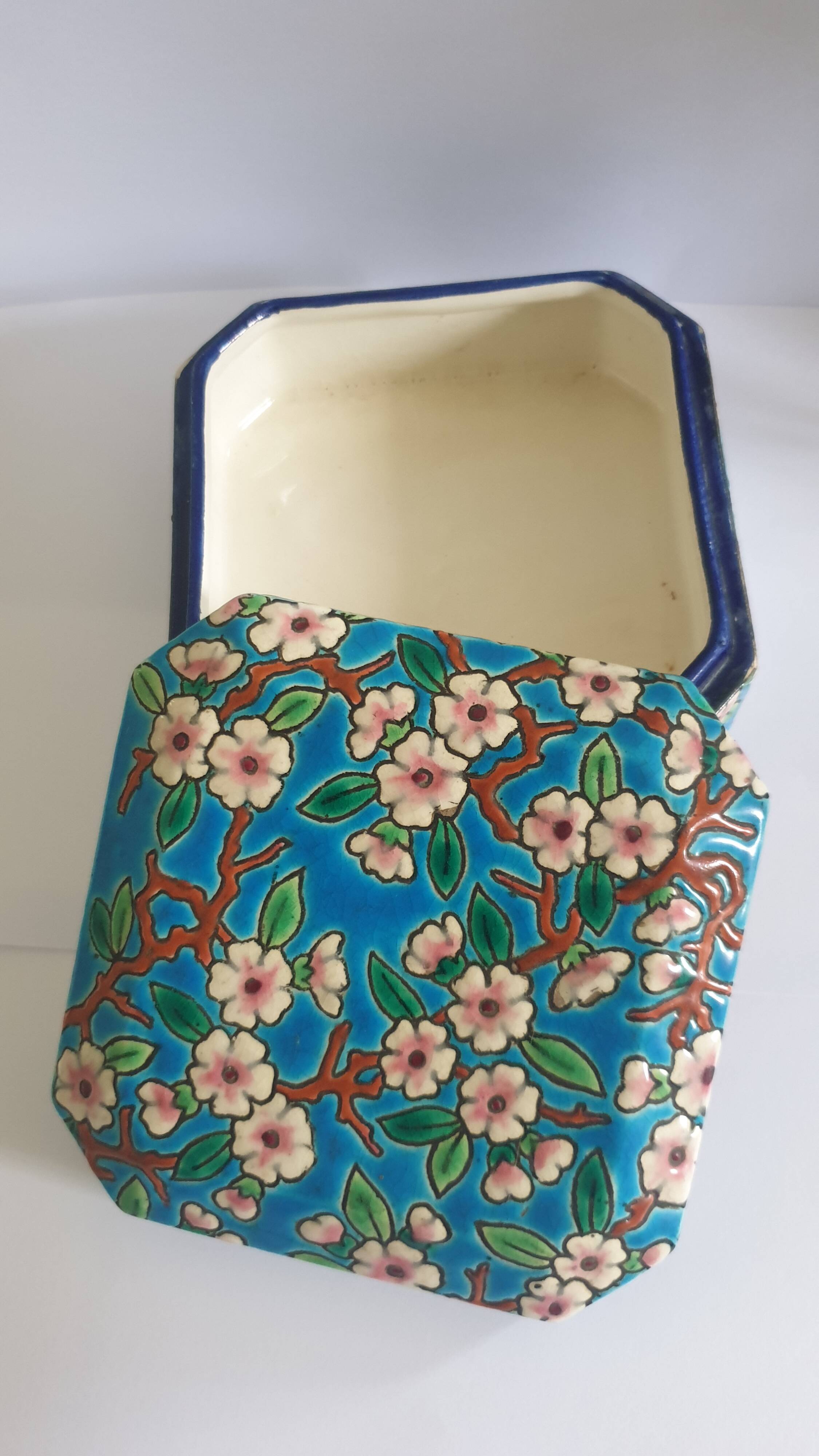 Longwy Enamels Cut Corner Bonbonnière Box with Floral Decoration