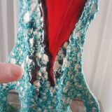 Turquoise "lava" double-handled vase - red & black enamel drips