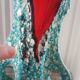 Turquoise "lava" double-handled vase - red & black enamel drips