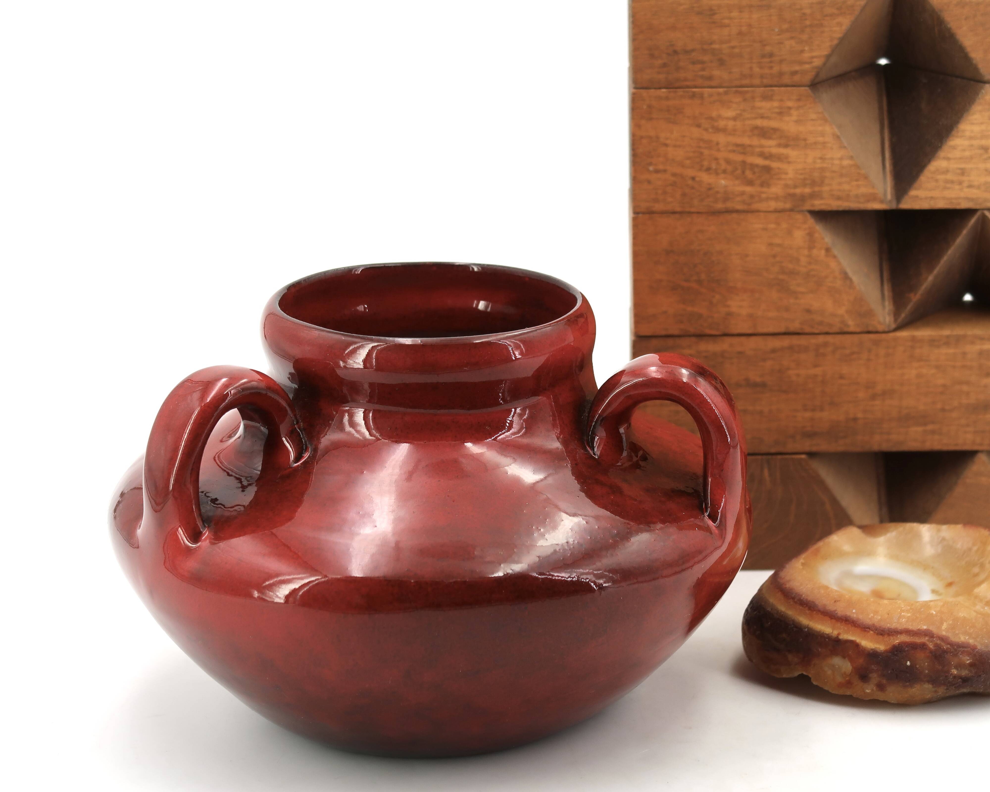 Blood red ceramic handled vase by Max Idlas, 1960s.