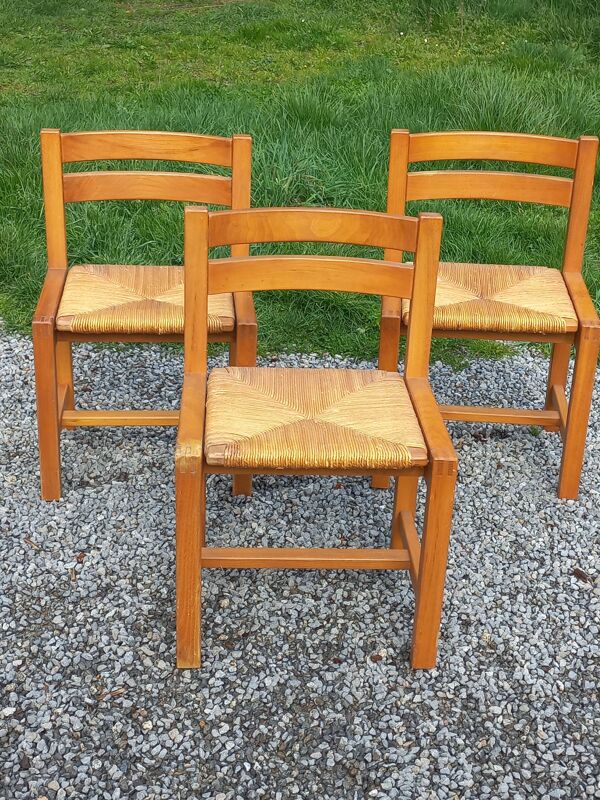 Set de 3 chaises de la maison Regain en orme massif