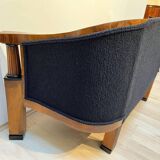 Biedermeier Sofa in Walnut Veneer & Black Teddy Fabric, Vienna, Austria, 1825