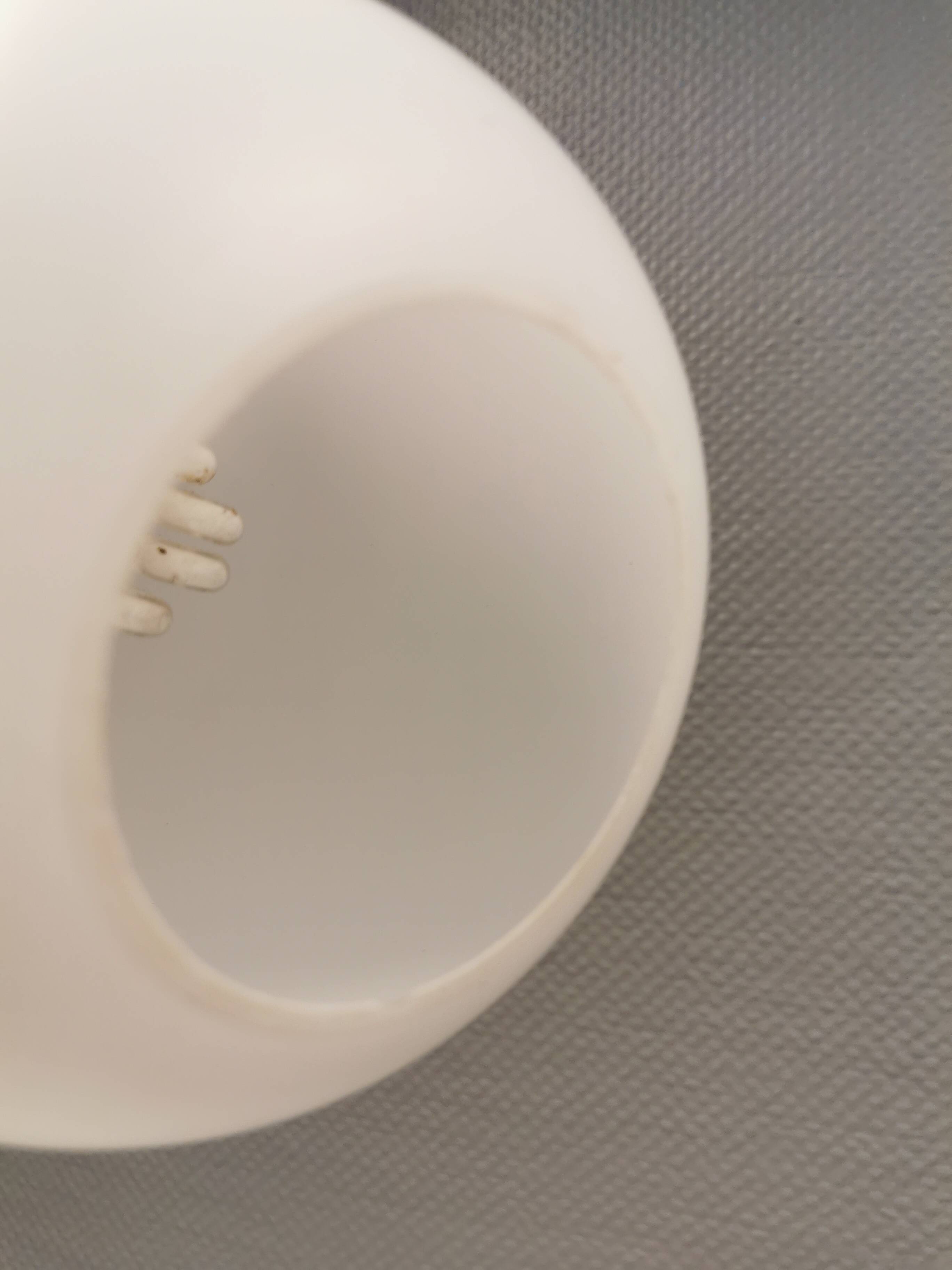 Old hanging lamp in milky white opal glass and brass top/suspension. Danish design 1930s