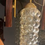 Set of 2 vintage wall lights, Danish teak, brass and bubble glass, Helena Tynell style, 1960s.