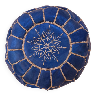 Klein Blue Leather Moroccan Ottoman Pouf
