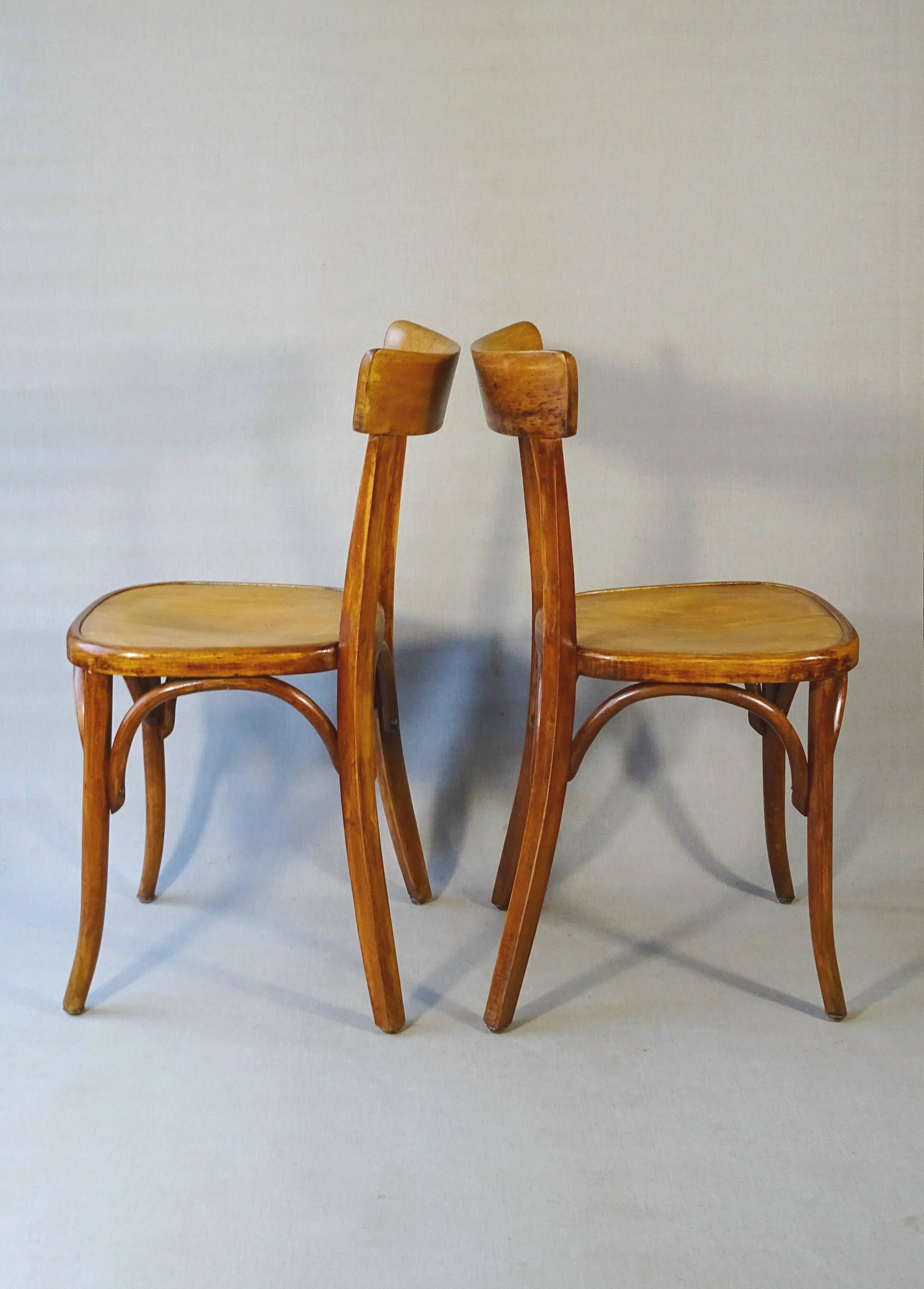 2 FISCHEL chairs, Art Deco 1938 bistro, wooden seat