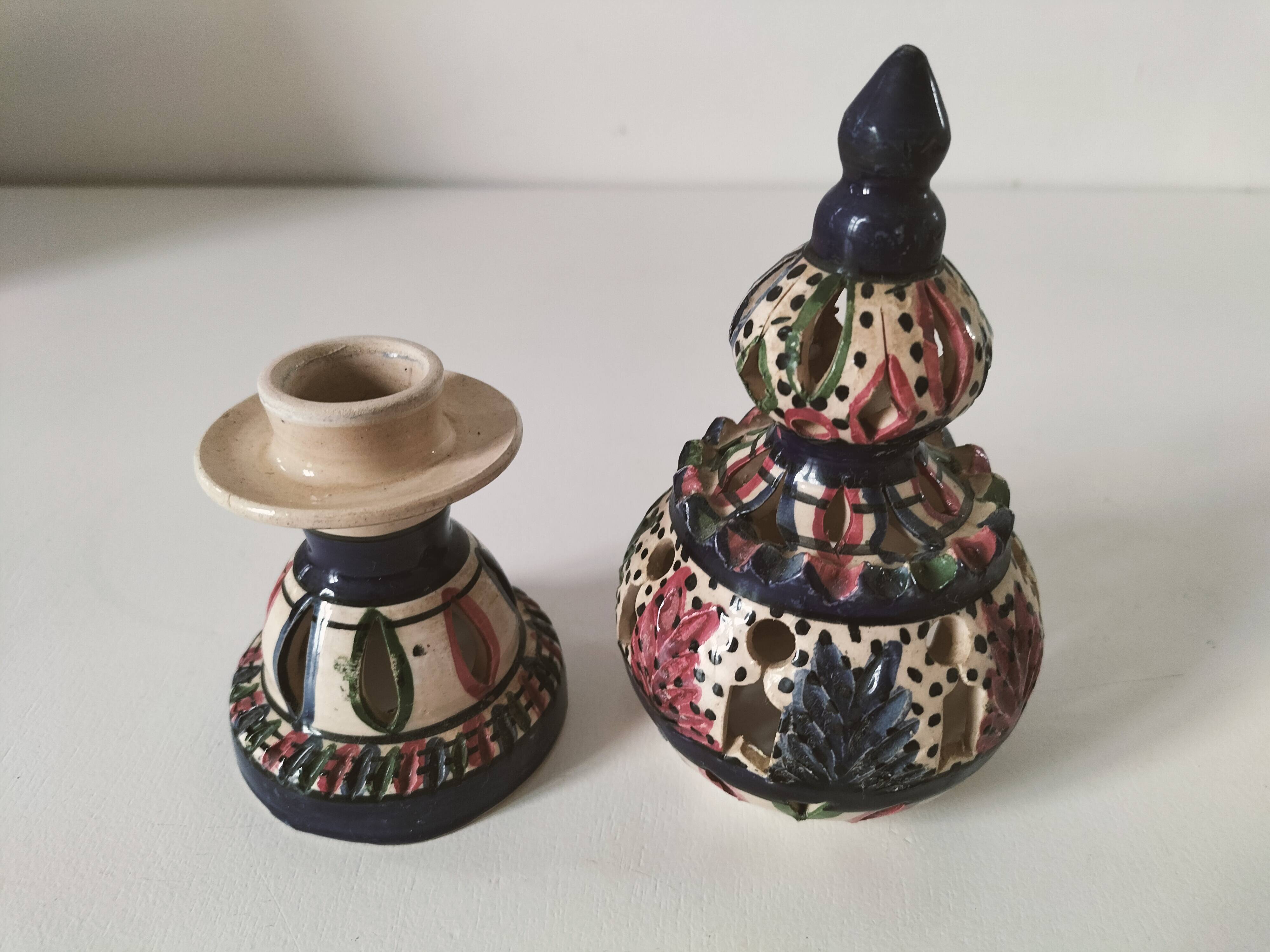 Openwork glazed ceramic candlestick-lantern – Tunisia, 1960s–1980s