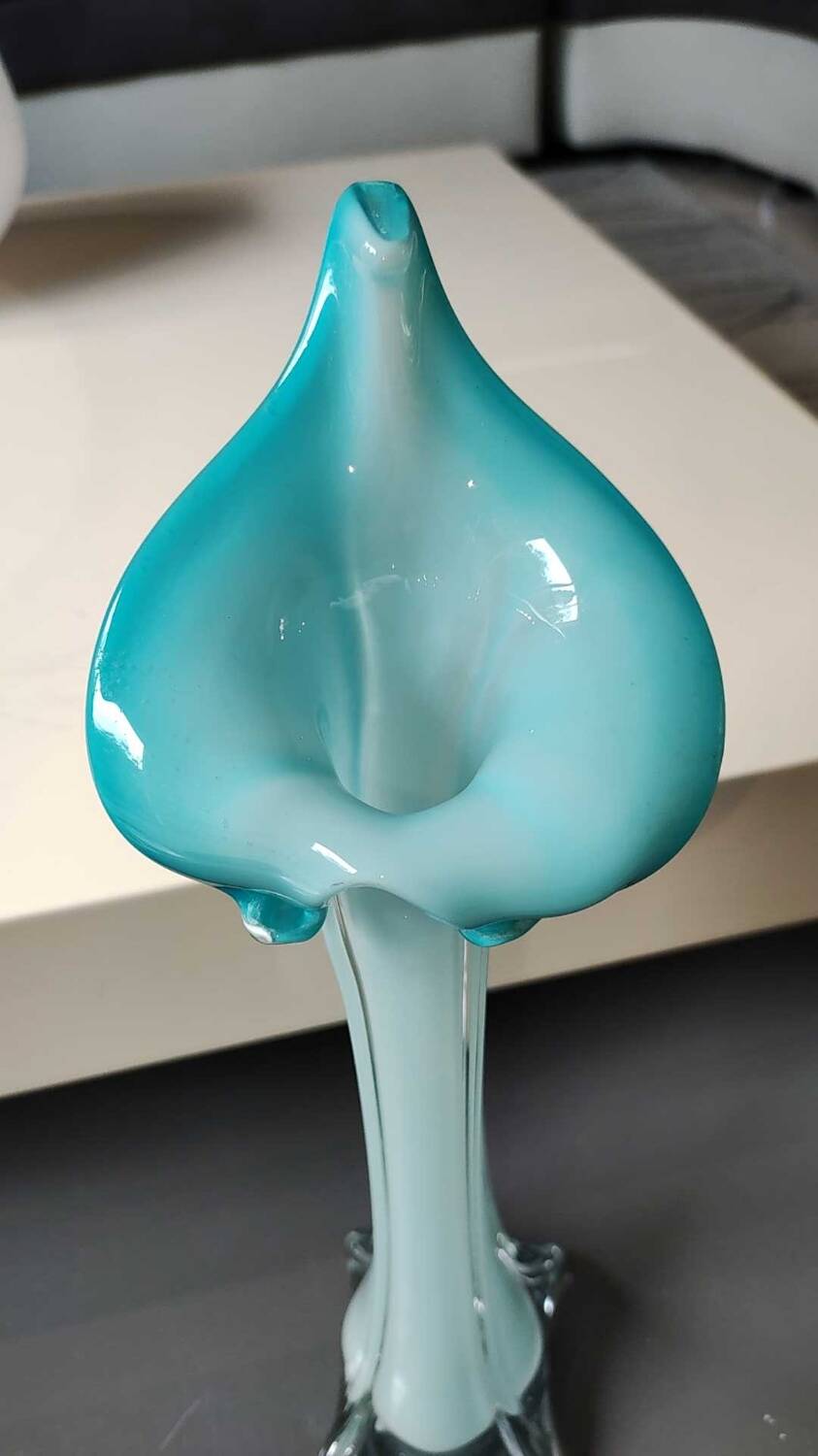 Soliflore vase in floral shape/Arum Flower. In opaline/blown glass. High 34 cm