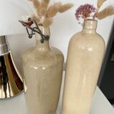 Set of 2 enamelled sandstone bottles