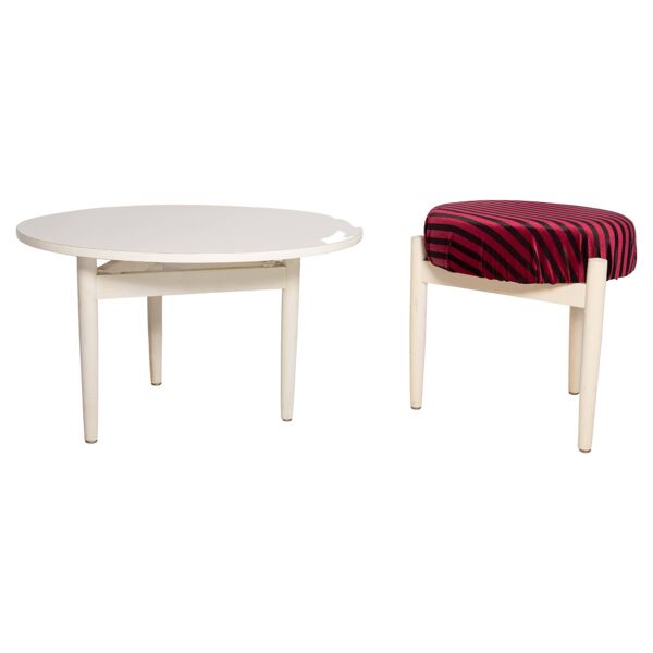 Tabouret et table vintage blanche, Danemark, 1960