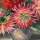 Peinture ancienne tableau huile sur toile fleurs dahlias 