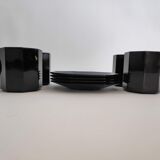Set of 4 coffee cups and their black saucers Octime Arcoroc