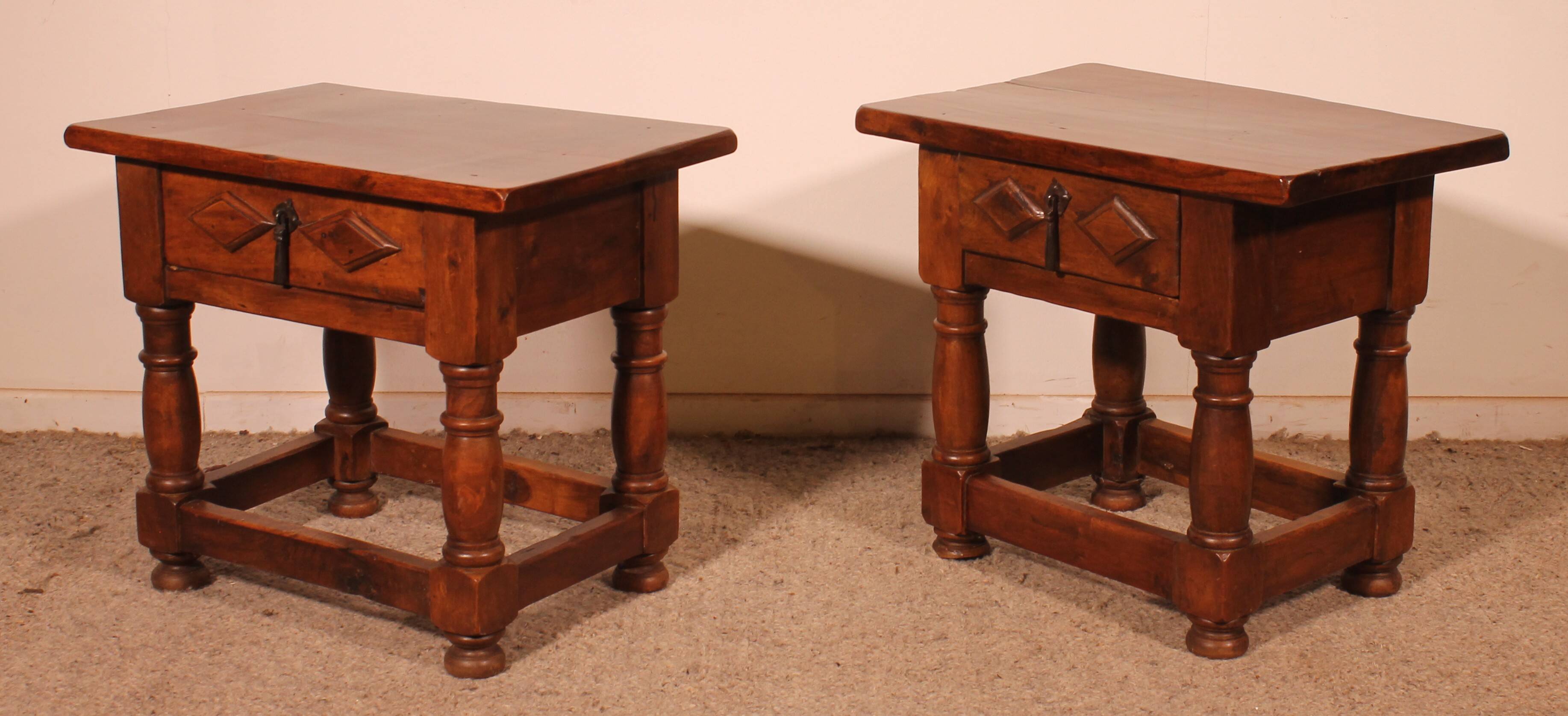 pair of Spanish walnut bedside tables
