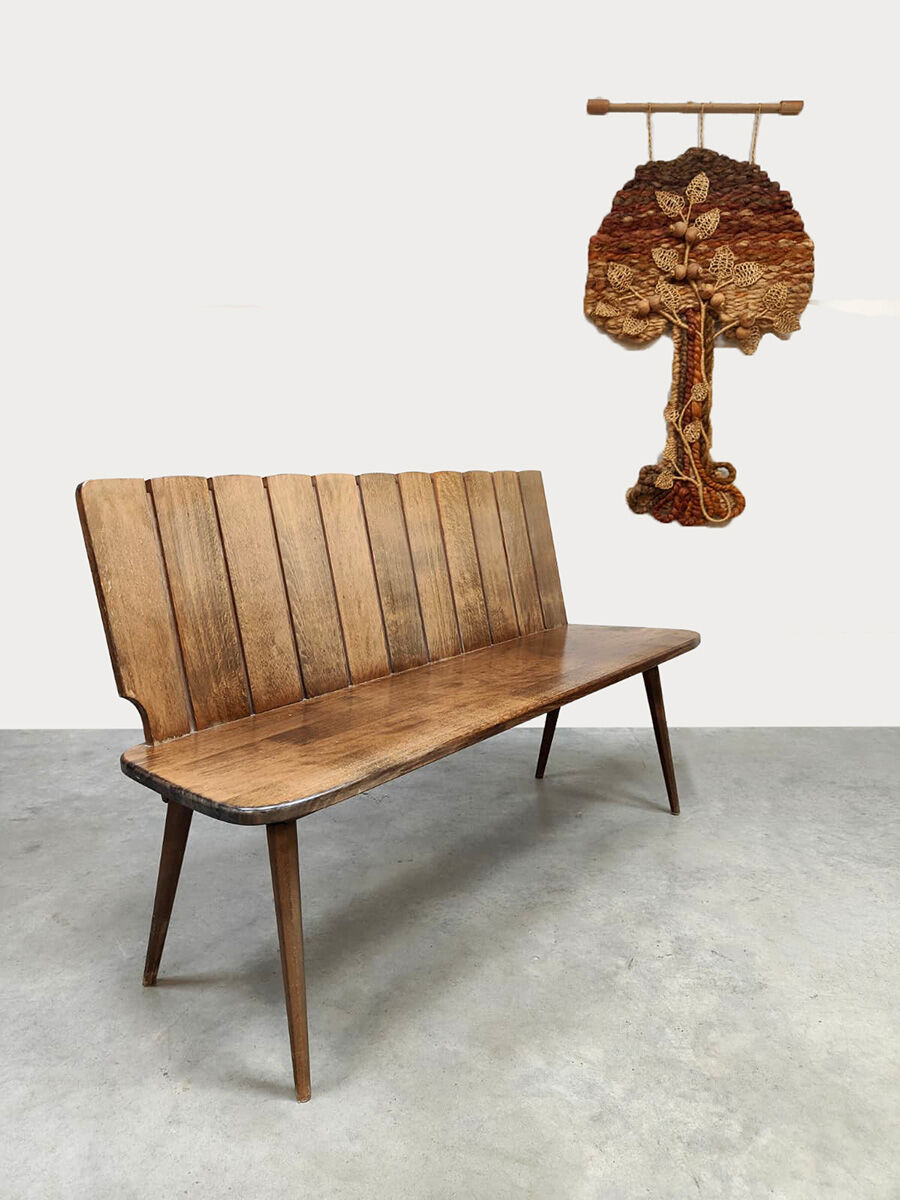 Banc en chêne brutaliste des années 1960
