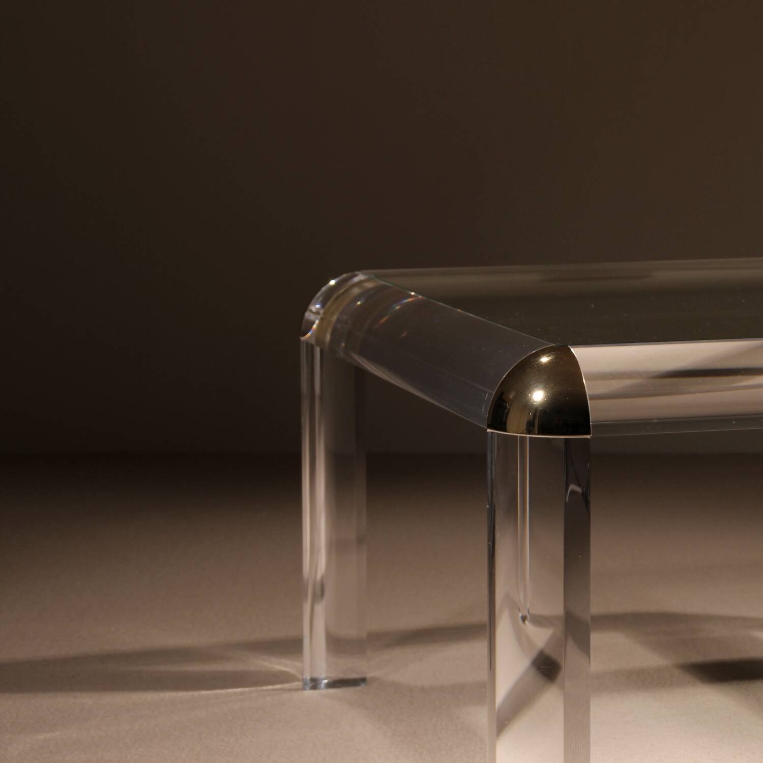 Square Lucite & Brass Coffee Table | Europe 1970s