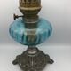 Regulated kerosene lamp foot baroque style blue glass bowl