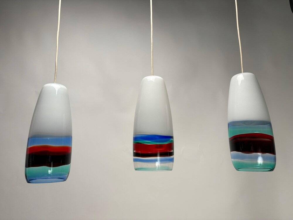 Multicolor Mod. 4035 Pendants attributed to Massimo Vignelli for Venini, Italy, 1950s, Set of 3