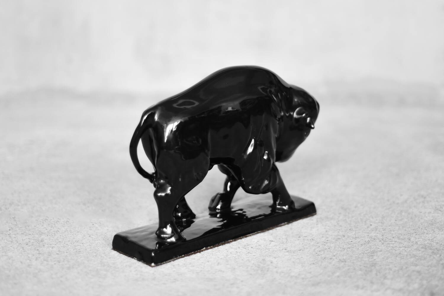 Large porcelain bison figurine, Vintage Mid-Century Nordic Modern Black