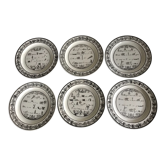 Lot of 6 plates in fine earthenware from choisy-le-roi, p&h, rebus décor; xixth