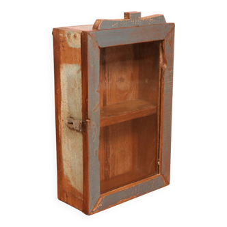 Burmese teak wall display case with original polychrome patina