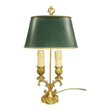 Lampe style Louis XV de chez Lucien GAU - abat-jour vert tôle effet craquelé