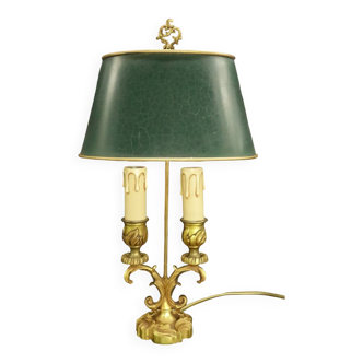Lampe style Louis XV de chez Lucien GAU - abat-jour vert tôle effet craquelé