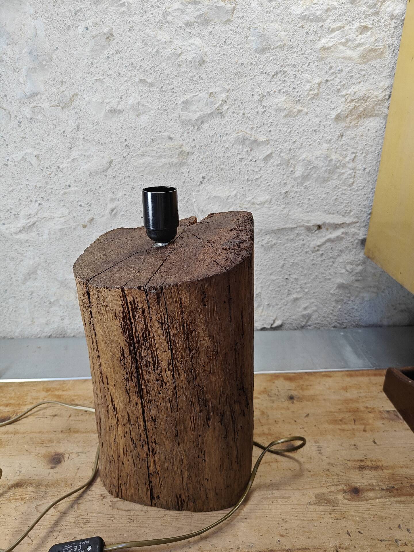 Brutalist table lamp in solid oak