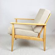 Vintage Danish armchair, 1970s, beige boucle - light wood - 2 pieces available