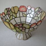 Old large mother-of-pearl brass lampshade stained glass style fruit decor 31 cm