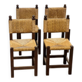 4 brutalist chairs in straw and wood