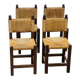 4 brutalist chairs in straw and wood