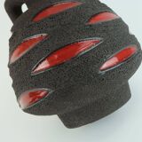 Fat lava vase schlossberg cer. 1970s brown with glossy red pattern no.64-25