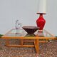Modernist vintage square coffee table, in wood and old glass