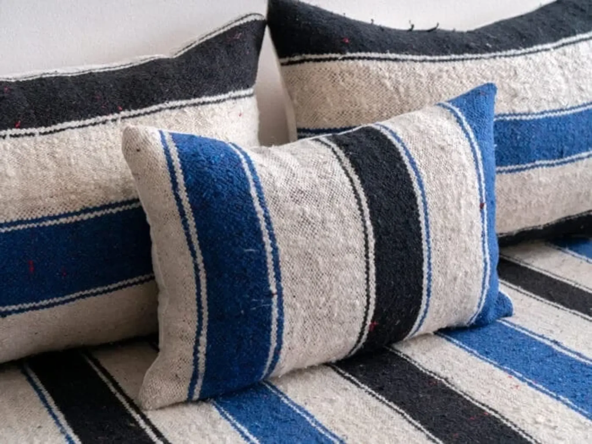 Handmade Moroccan blue and black floor cushion 120x70cm
