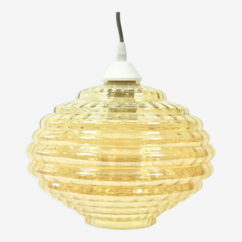 1970s pendant with lampshade in amber glass