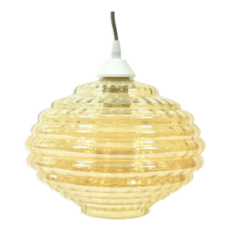 1970s pendant with lampshade in amber glass