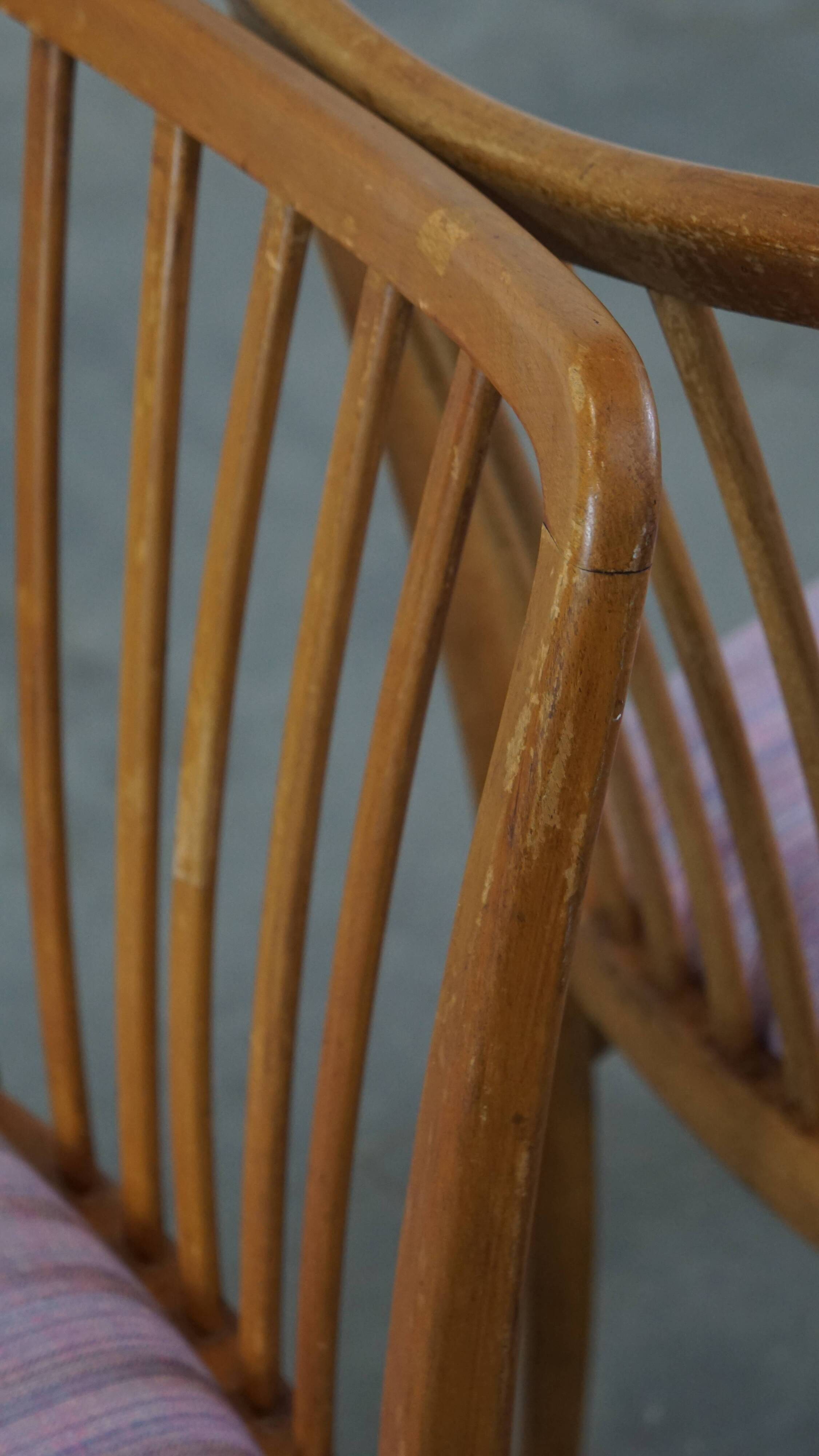 Set of 4 vintage Danish design dining chairs from the 1970s with light purple fabric seats