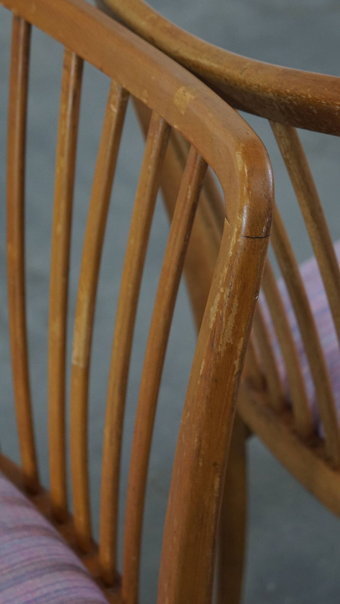 Set of 4 vintage Danish design dining chairs from the 1970s with light purple fabric seats