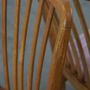 Set of 4 vintage Danish design dining chairs from the 1970s with light purple fabric seats