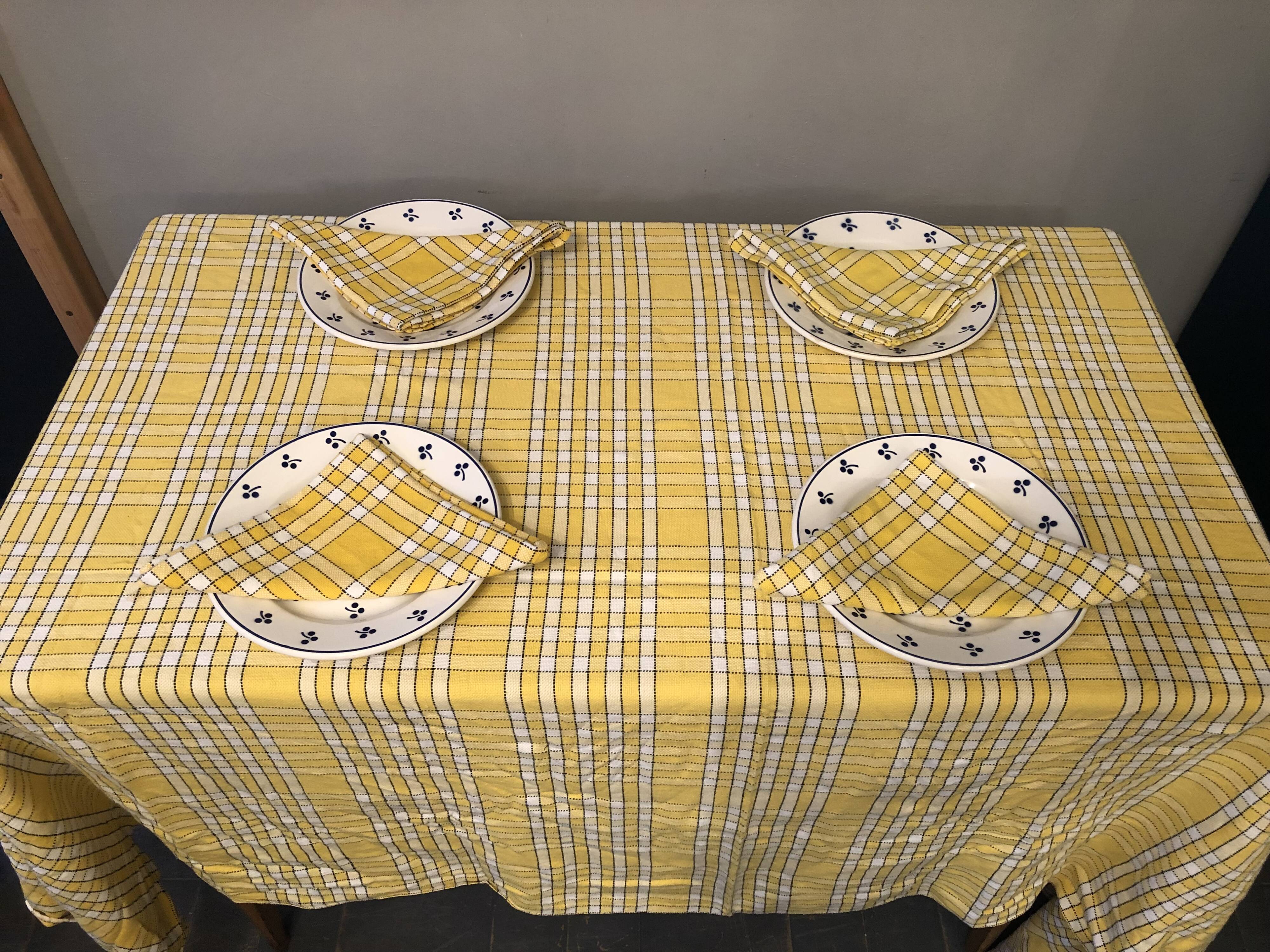 Vintage vichy tablecloth and 4 matching towels