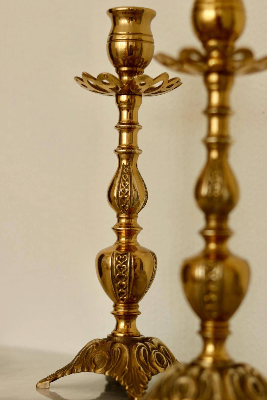 Pair of Swedish brass candlesticks from the mid-century.