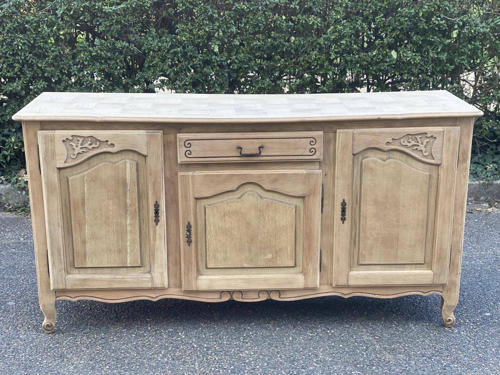 Louis XV sideboard renovated in raw oak and marquetry 3 doors 180cm