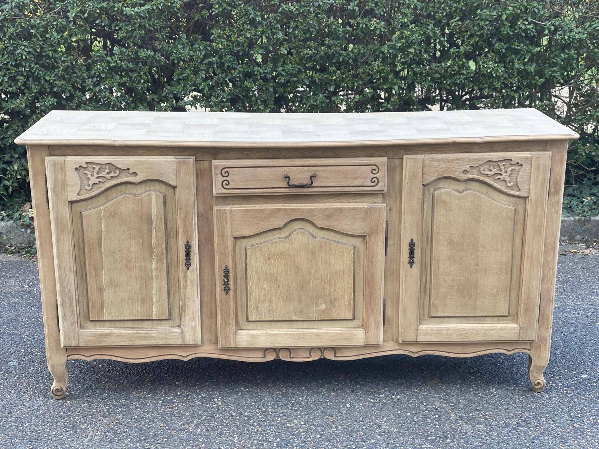 Louis XV sideboard renovated in raw oak and marquetry 3 doors 180cm