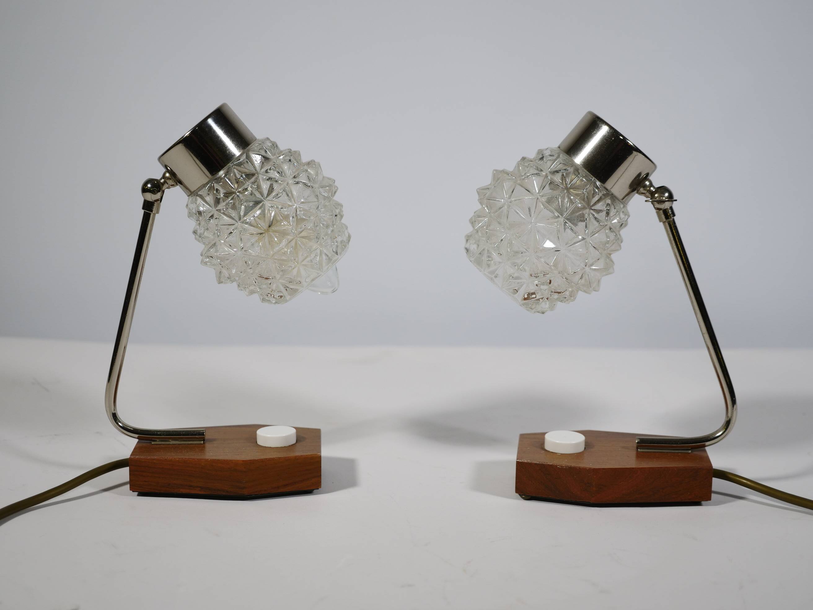 Mid-Century Crystal and Teak Table Lamps, Set of 2, 1960s