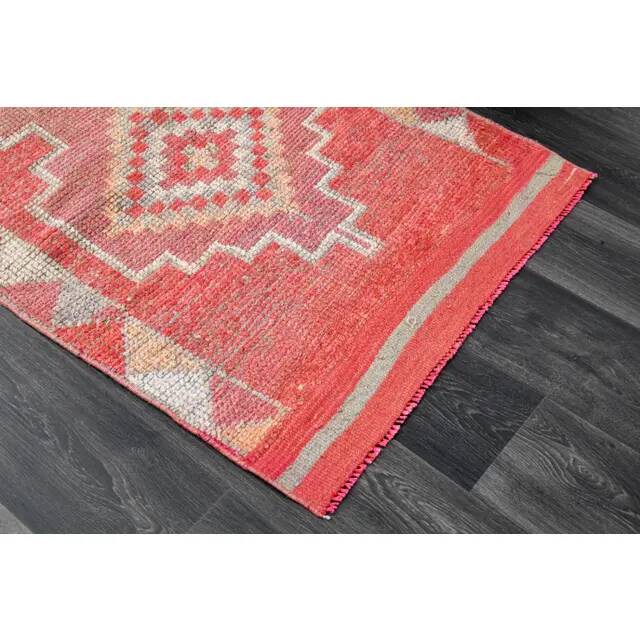 1970s Vintage Turkish Oushak Handmade Wool Cotton Pink Runner Rug 82x300