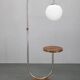 1930s Czechoslovak Art Deco chrome floor lamp with milk glass globe and table