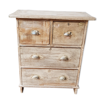 Chest of drawers 4 drawers in white cerused Burmese teak